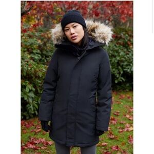 Aritzia TNA Haven Parka Black Size Small Waterproof Merino Wool Cuffs EUC